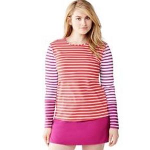 Lands' End Red and Pink Striped Swim Top